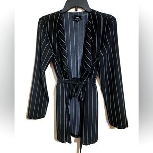 Long sleeve black&white vertical striped Polyester Blazer